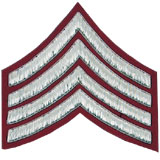 4 Stripe Chevrons Badge Silver Bullion on Red