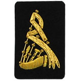 Bagpipe Badge Silver Bullion on Black