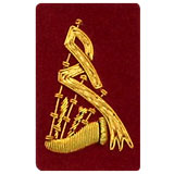 Bagpipe Badge Gold Bullion on Red