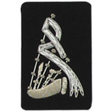 Bagpipe Badge Silver Bullion on Black