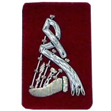 Bagpipe Badge Silver Bullion on Red