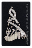 Bagpipe Badge Silver Bullion on Blue