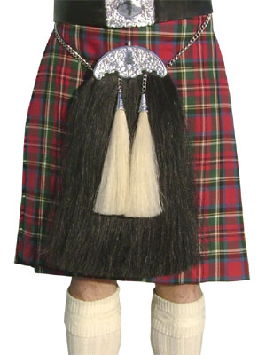 Black Horsehair Sporran with 2 White Tassels and Chrome Plated Hardware - Image 3