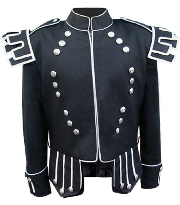 Black Traditional Scots Guards Style Doublet with Castellated Shoulder Shells