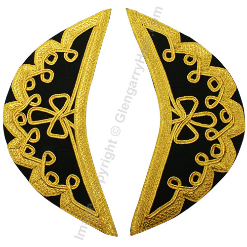 Black Gabardine Wool Gold Scroll Trim Doublet Shoulder Shells