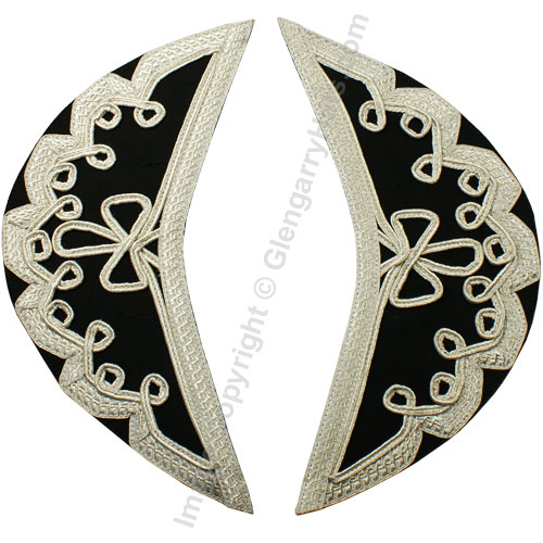 Black Gabardine Wool Silver Scroll Trim Doublet Shoulder Shells