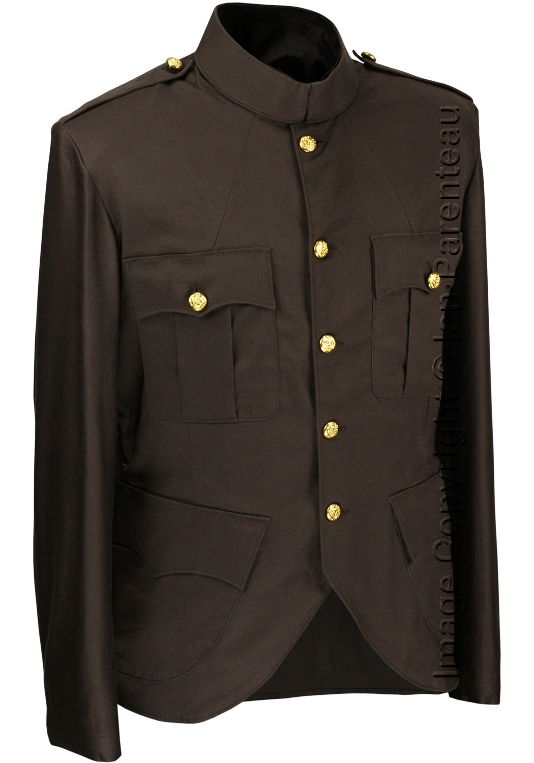 Brown Canadian Military Style 4 Pocket Cutaway Tunic - Image 3