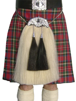White Horsehair Sporran with 2 Black Tassels and Chrome Plate Hardware