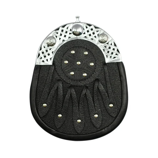 Black or Brown Grained Leather Sporran Celtic Cantel And Chain Belt