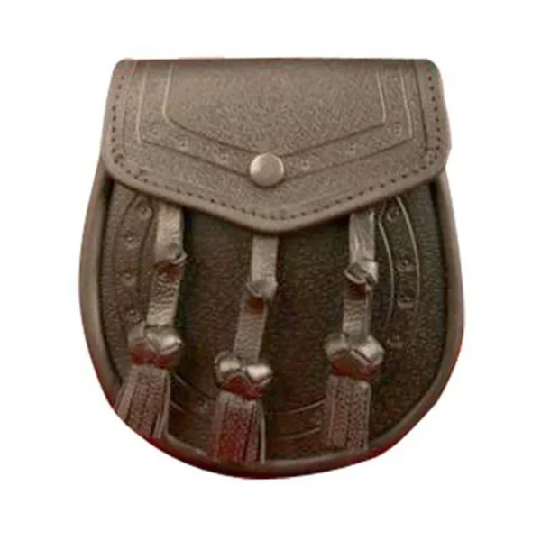 Black or Brown Grained Leather Sporran Plain Lining With 3 Tassels