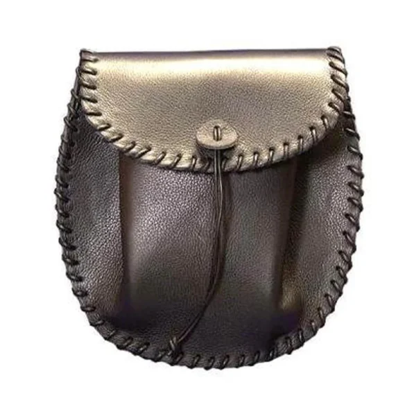 Black or Brown Grained Leather Sporran Plaited With Chain Belt