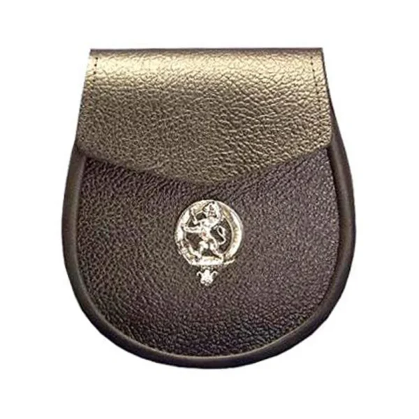 Black or Brown Grained Leather Sporran With Lion Rampant Badge