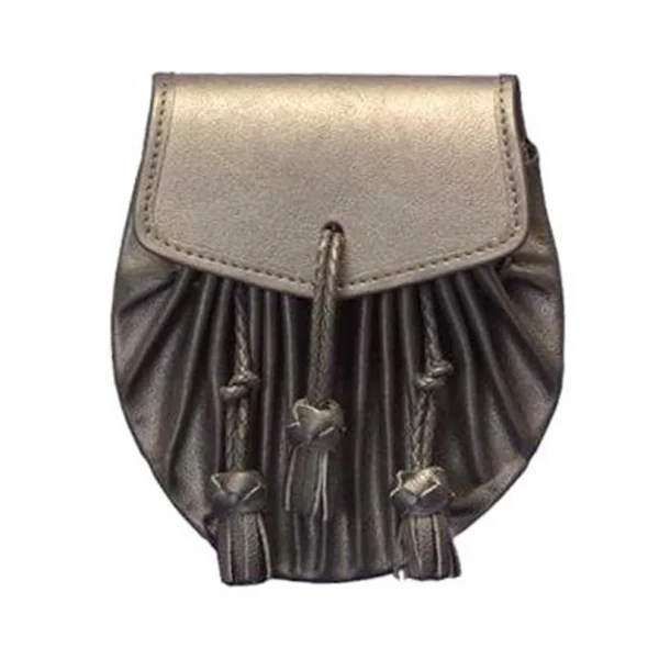 Black or Brown Plain Leather Sporran Plaited Front With 3 Knotted Tassels