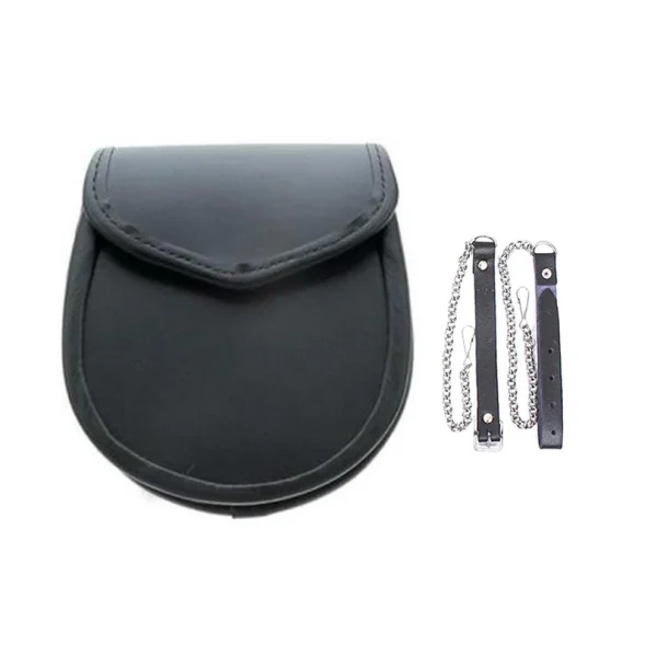 Black or Brown Plain Leather Sporran With Chain Belt